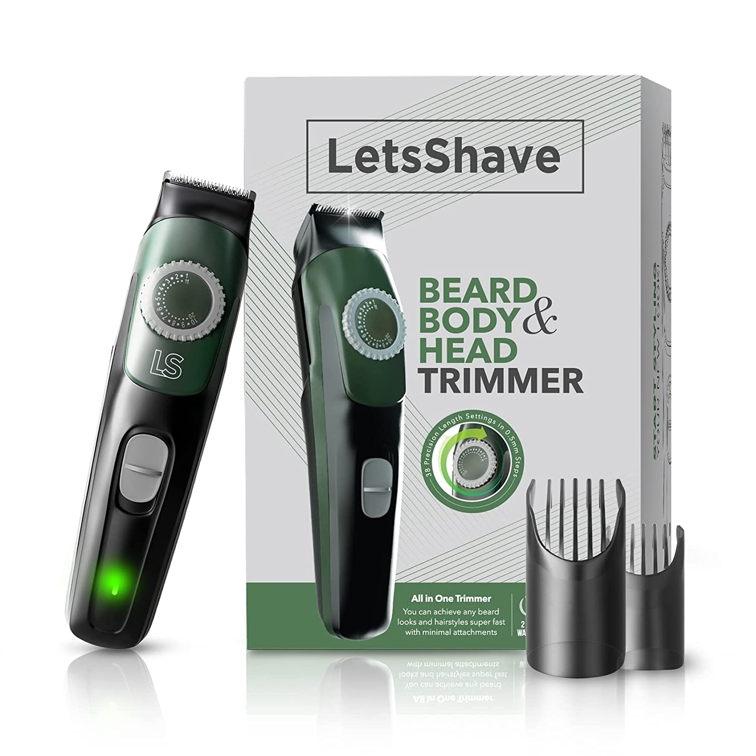 LetsShave | LetsShave Beard, Body & Head Trimmer - Fast Charge, 38 Precision Length Setting, Cord & Cordless Usage