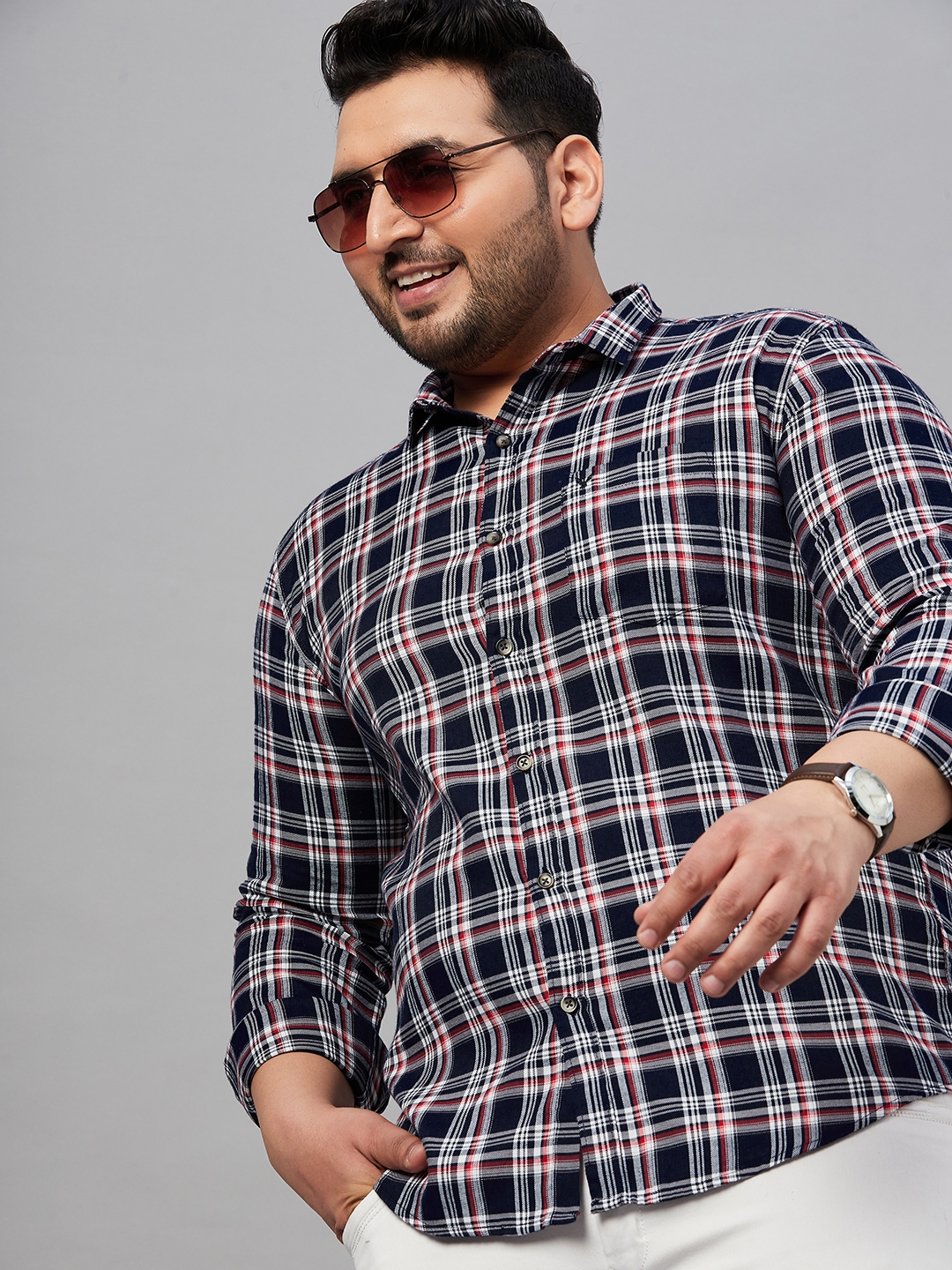 SHOWOFF Plus Men's Checked Navy Blue Classic Shirt