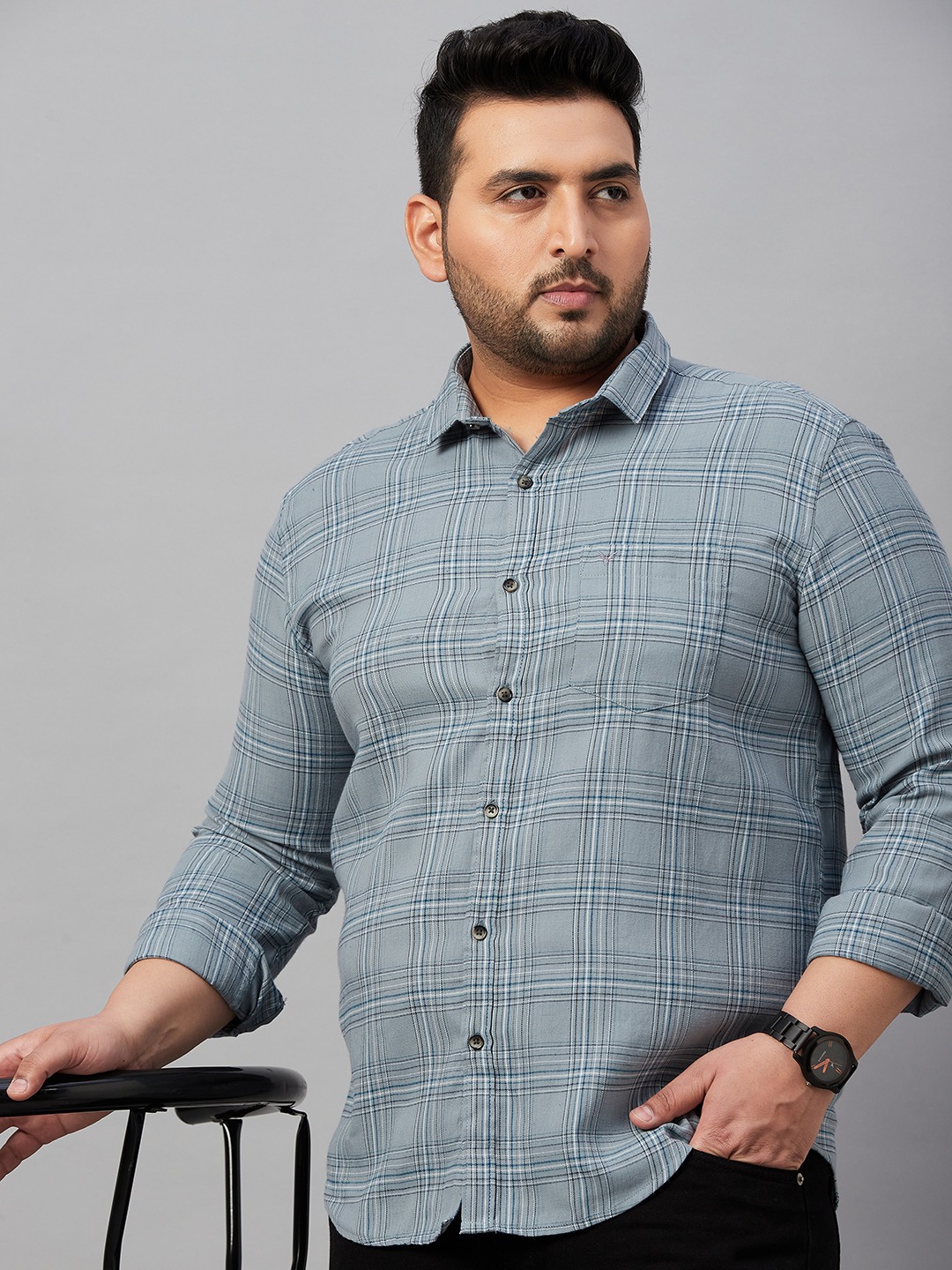SHOWOFF Plus Men's Checked Grey Classic Shirt