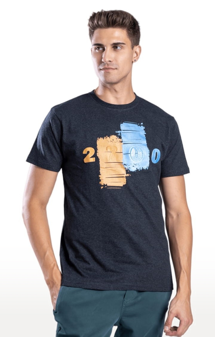 One For Blue | Men's Black Typographic Cotton Regular T-Shirt