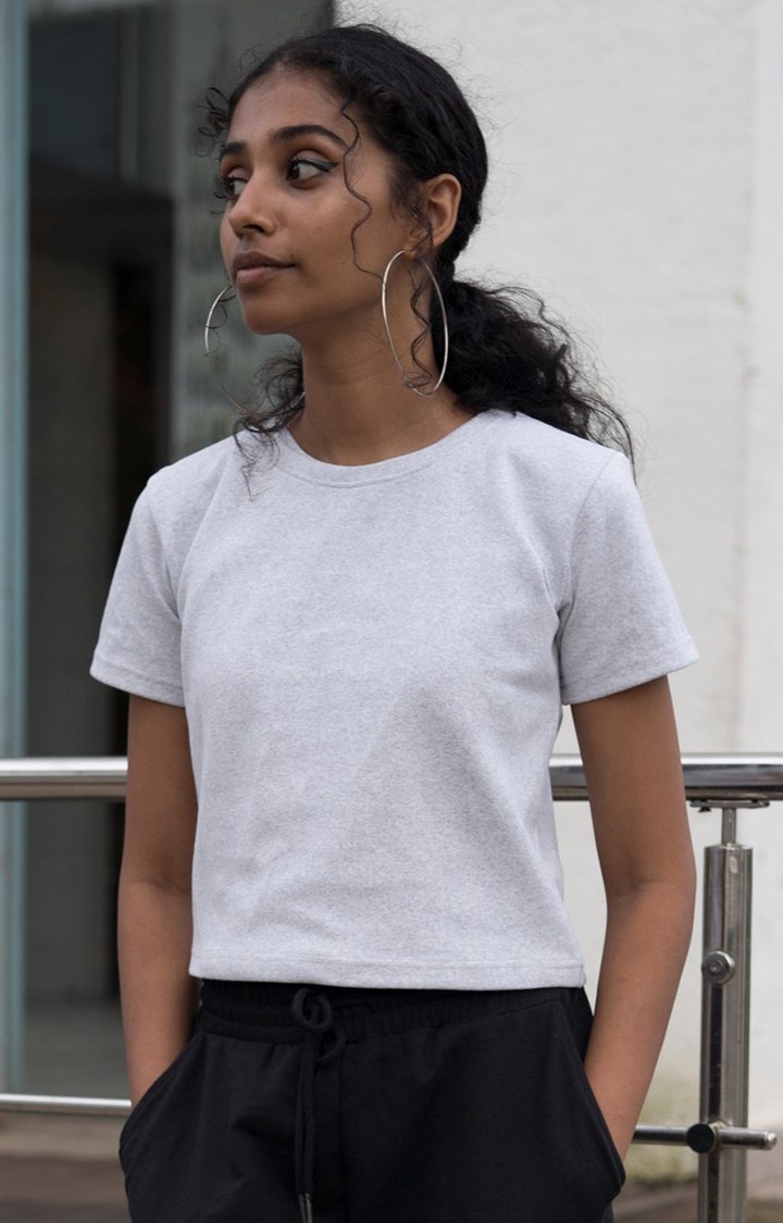 One For Blue | Women's White Solid Cotton Crop Top