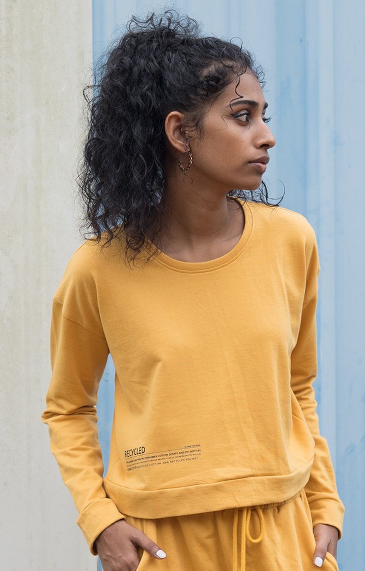 One For Blue | Women Yellow Cotton Crop Top