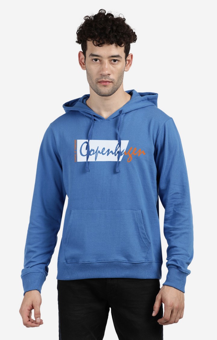BLACK RADIO | Men's Hooded Blue Typographic Hoodies