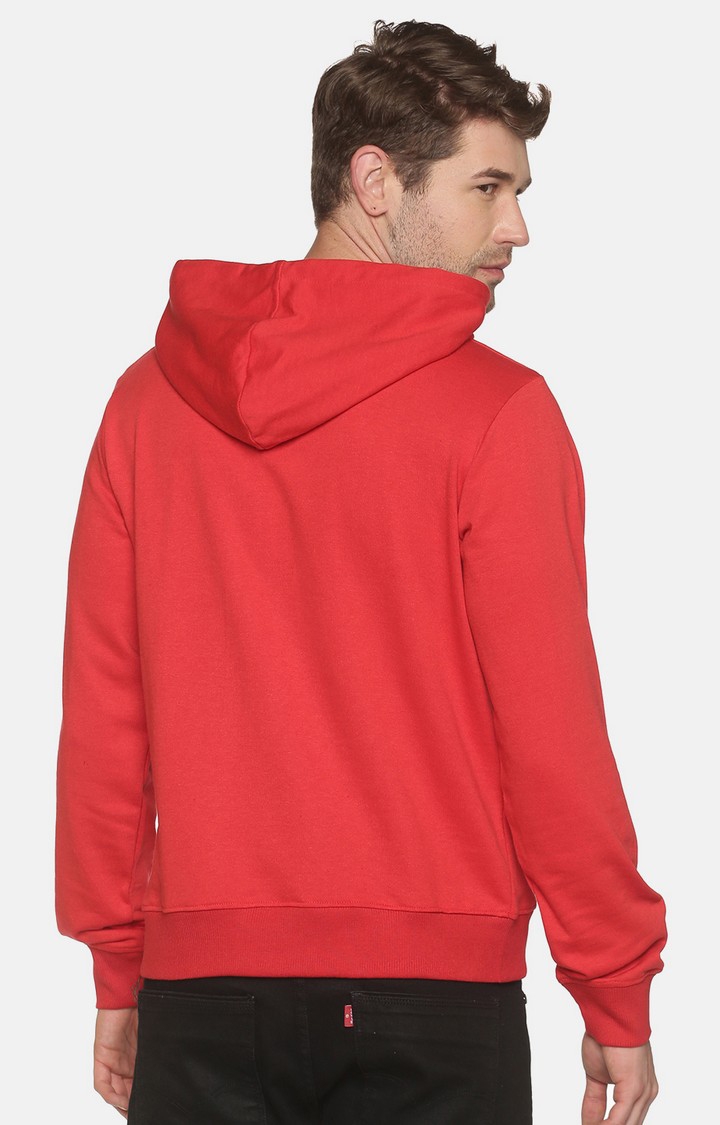 Men's Hooded Red Typographic Hoodies