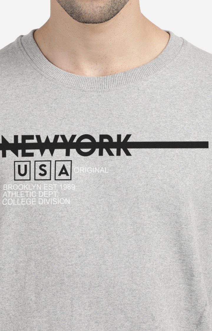 Men's Round Neck Grey Typographic Sweatshirt