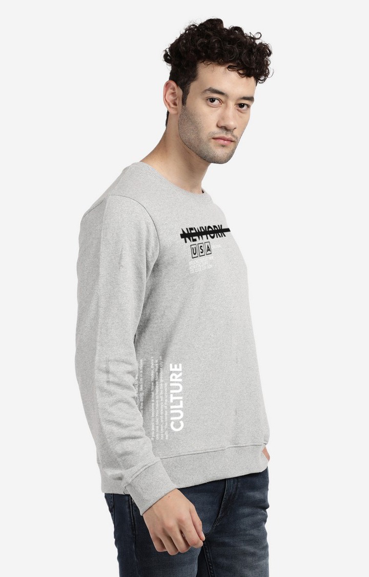 Men's Round Neck Grey Typographic Sweatshirt