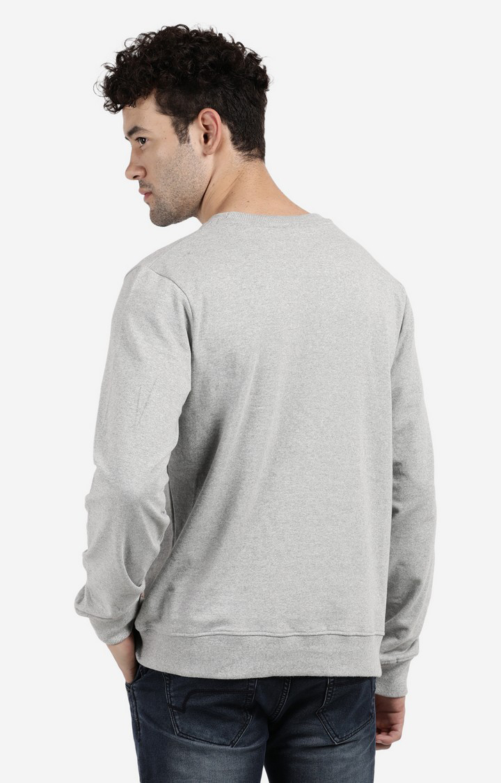 Men's Round Neck Grey Typographic Sweatshirt