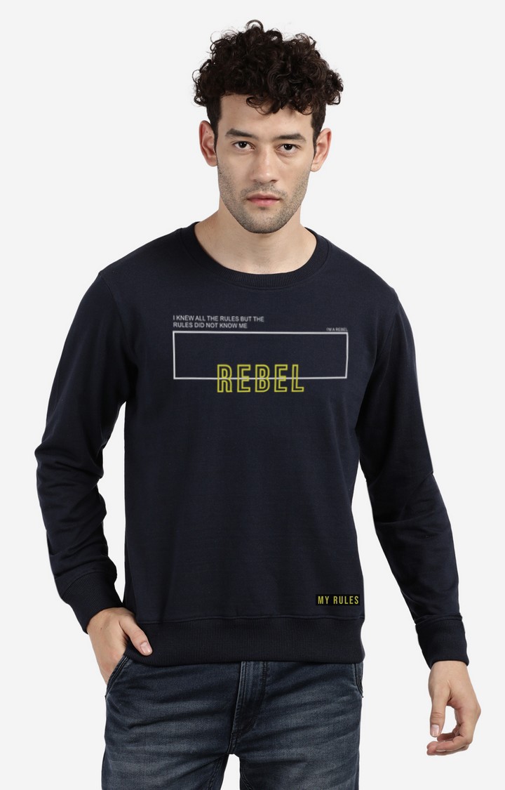 BLACK RADIO | Men's Round Neck Blue Typographic Sweatshirt
