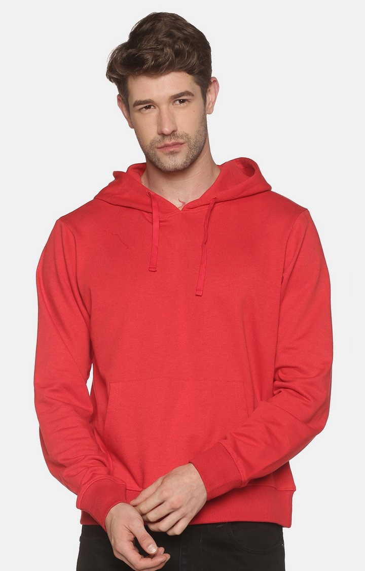 BLACK RADIO | Men's Hooded and pocket Solid Red Sweatshirt