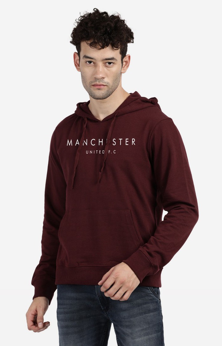 Men's Hooded Maroon Typographic Hoodies