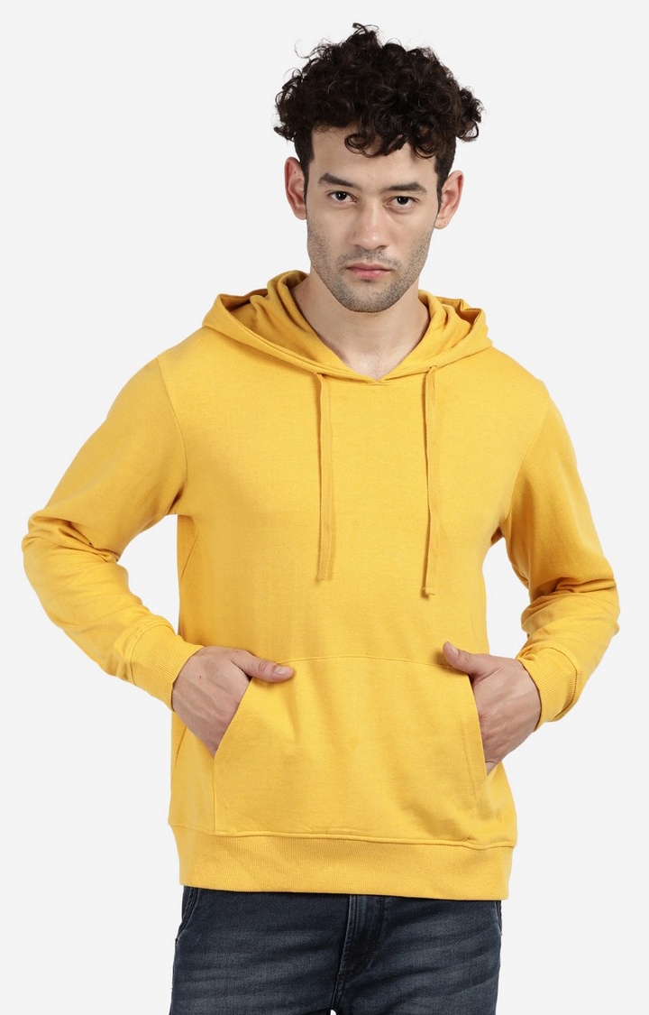 Men's Hooded and Pocket Solid Yellow Hoodies