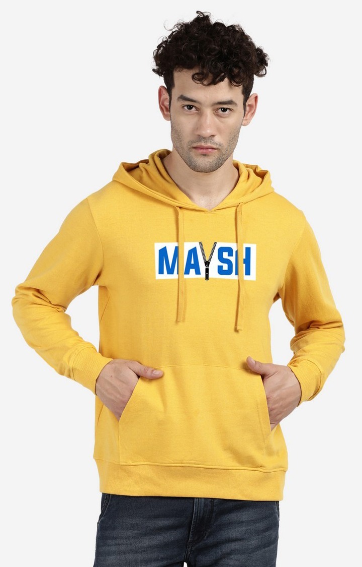 BLACK RADIO | Men's Hooded and Pocket Typographic Yellow Hoodies