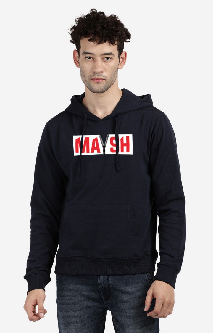 Men's Hooded and Pocket Typographic  Navy Blue  Hoodies