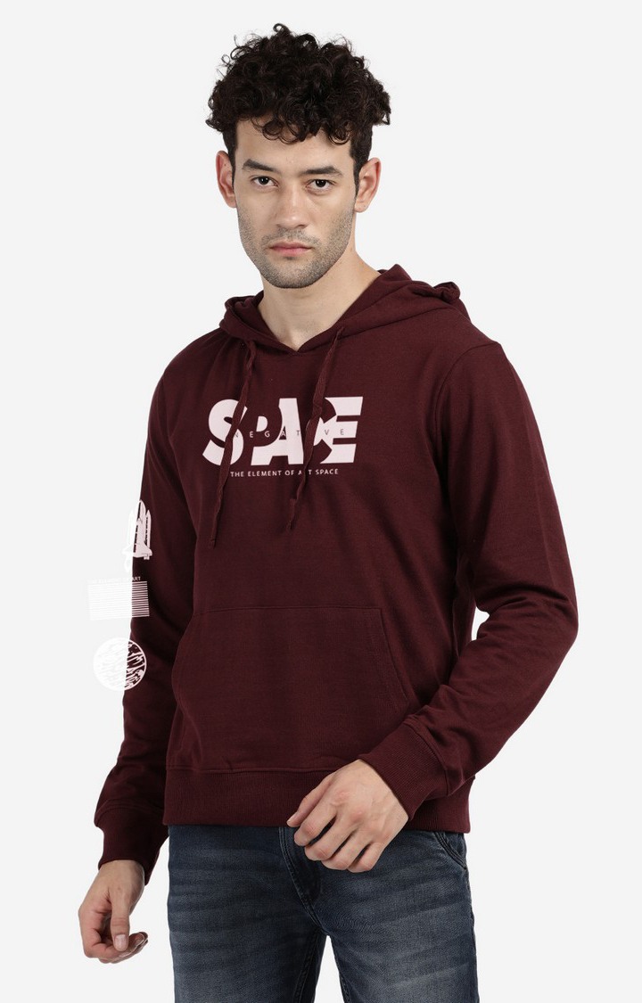 BLACK RADIO | Men's Hooded and Pocket Typographic Maroon Hoodies