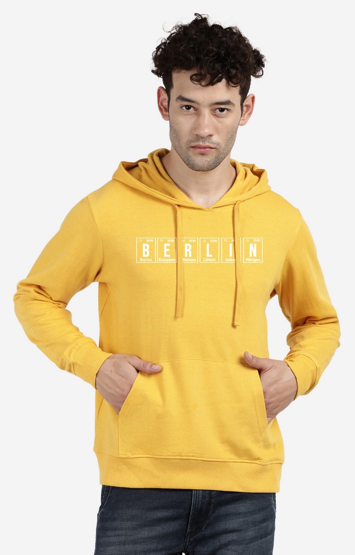 Men's Hooded and Pocket Typographic Yellow Hoodies