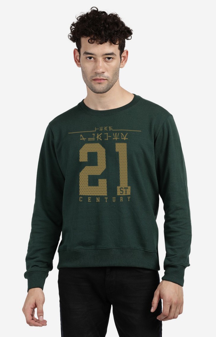 BLACK RADIO | Men's Round Neck Typographic Green Sweatshirt