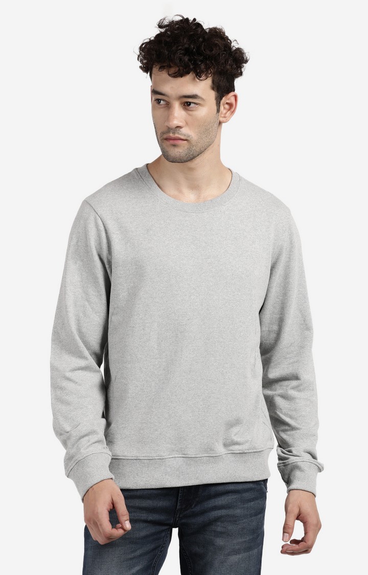 BLACK RADIO | Men's Round Neck Solid Grey Sweatshirt