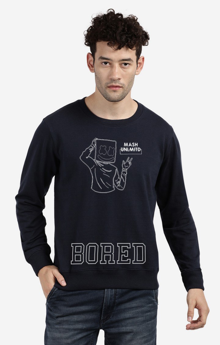 BLACK RADIO | Men's Round Neck Graphic Printed Navy Sweatshirt