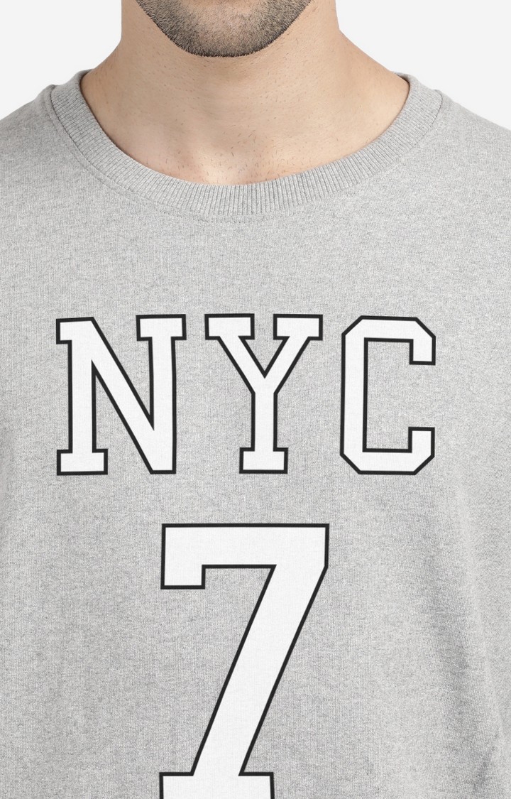 Men's Round Neck Typographic Grey Sweatshirt