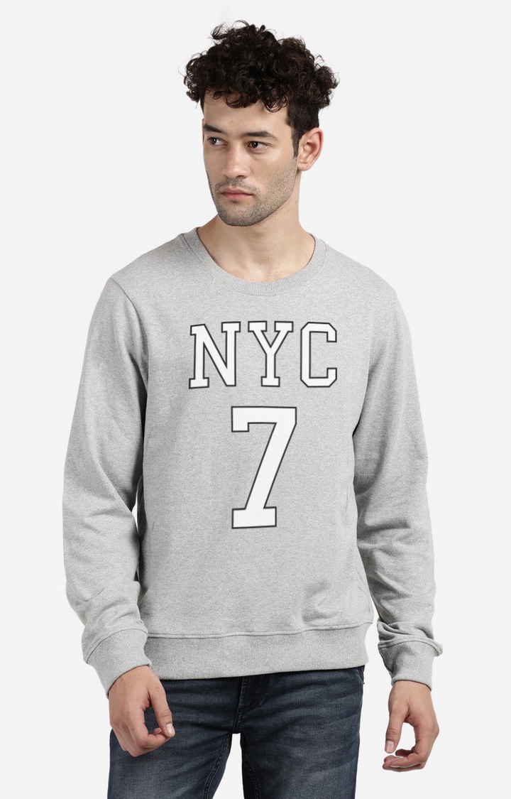 Men's Round Neck Typographic Grey Sweatshirt