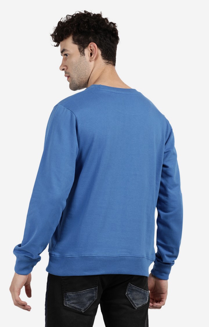 Men's Round Neck Typographic Blue Sweatshirt