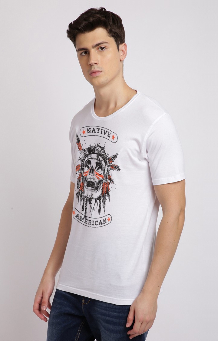 Men's Regular Fit Graphic Printed  White  Regular T-shirt
