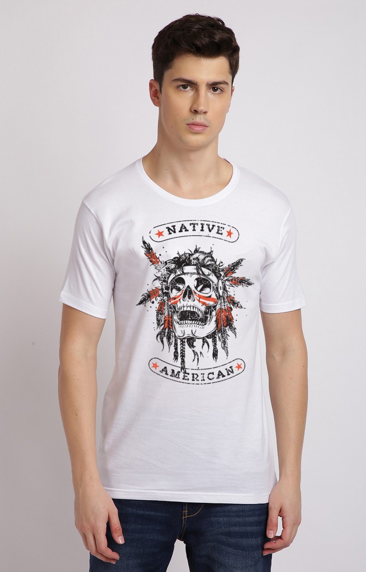 Men's Regular Fit Graphic Printed  White  Regular T-shirt