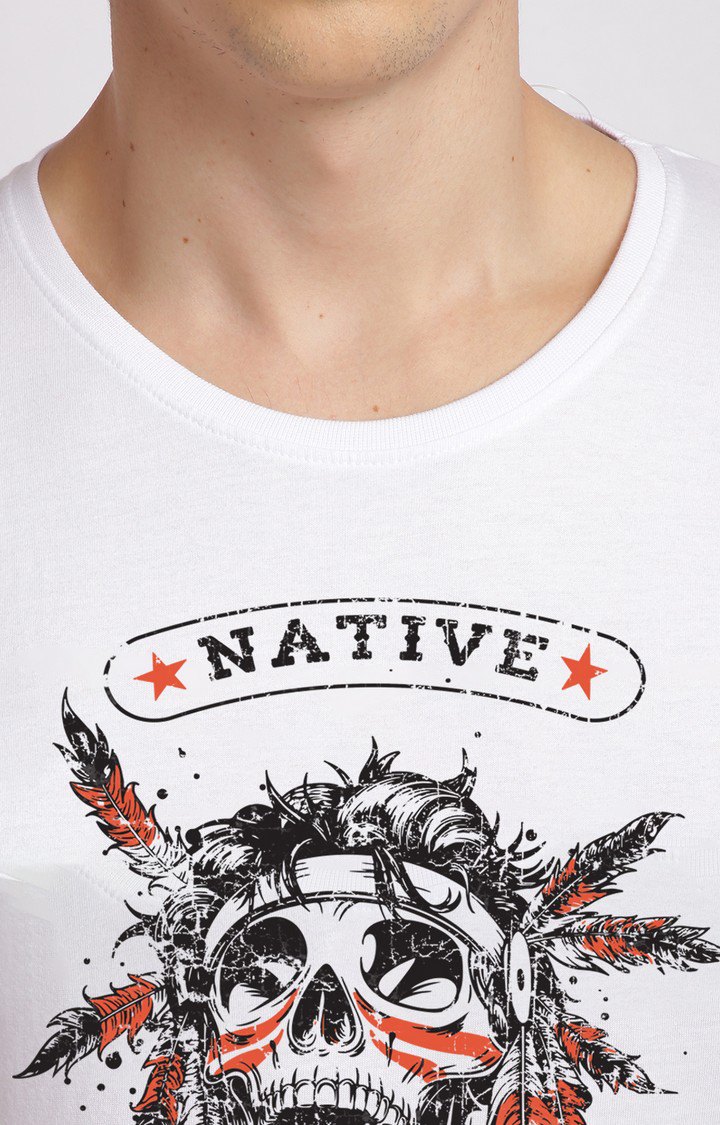 Men's Regular Fit Graphic Printed White Regular T-shirt