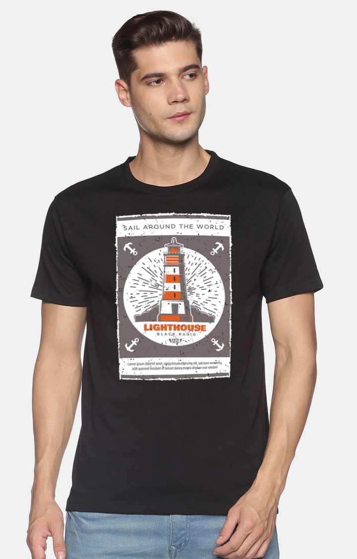BLACK RADIO | Men's Regular Fit Graphic Printed  Black  Regular T-shirt