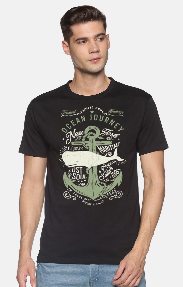 BLACK RADIO | Men's Regular Fit Graphic Printed  Black  Regular T-shirt