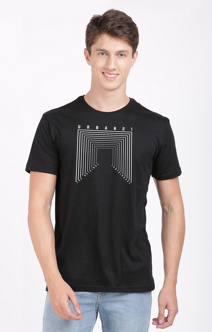 BLACK RADIO | Men's Regular Fit Graphic Printed  Black  Regular T-shirt