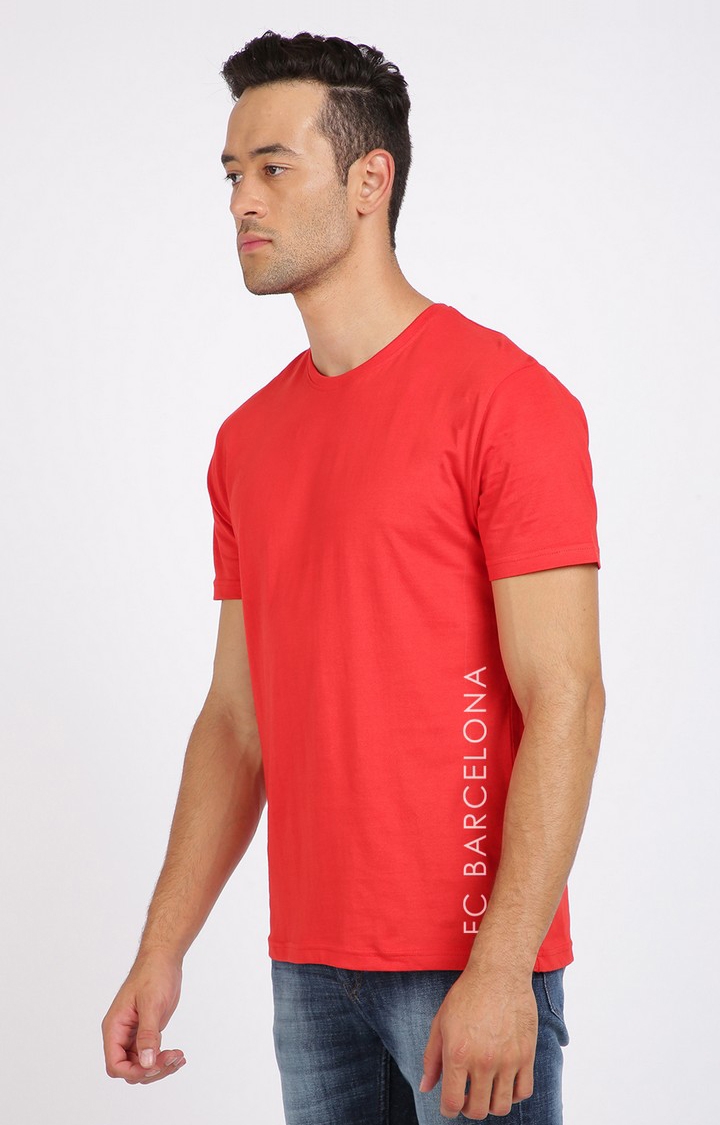 Men's Round Neck Typographic  Red  Regular T-shirt