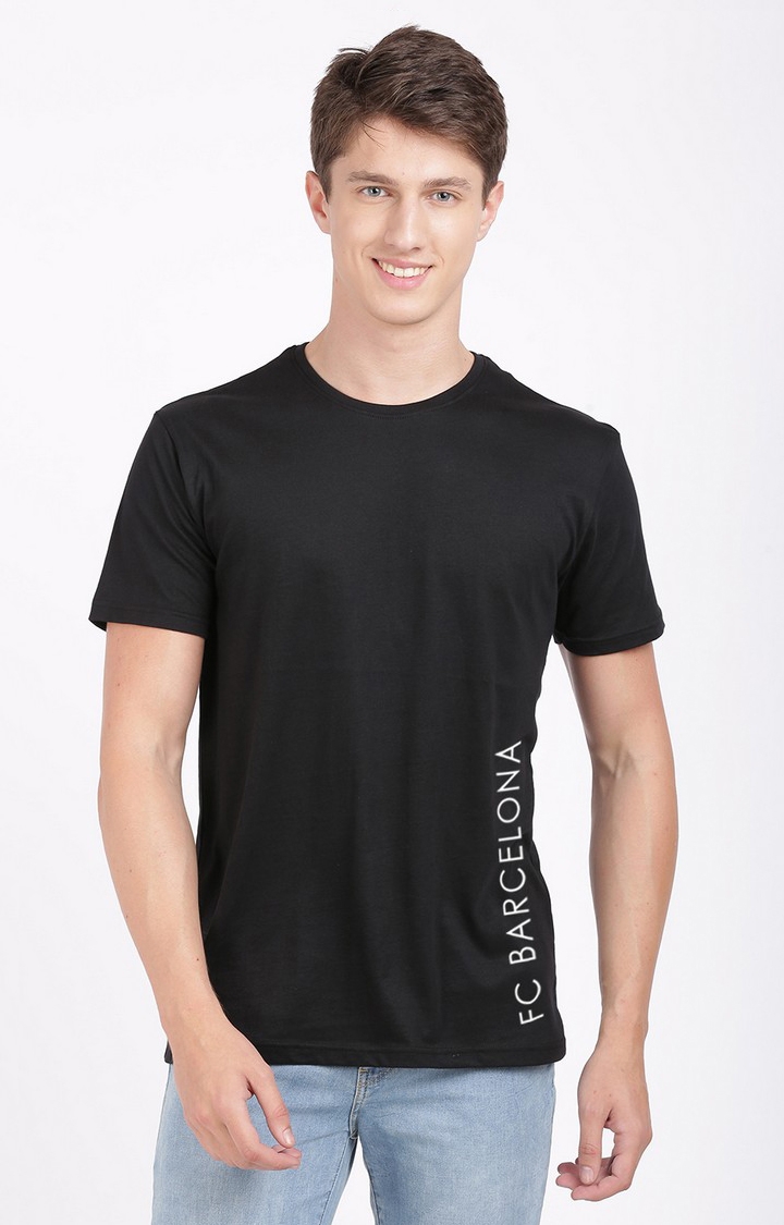 BLACK RADIO | Men's Round Neck Typographic  Black  Regular T-shirt