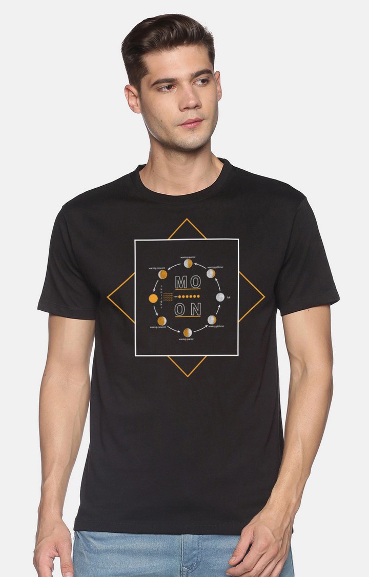 BLACK RADIO | Men's Round Neck Typographic  Black  Regular T-shirt