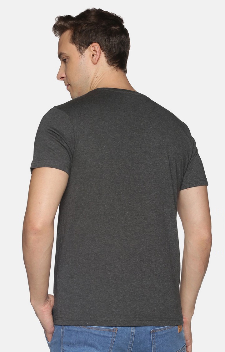 Men's Short Sleeves Typographic  Charcoal Tshirt