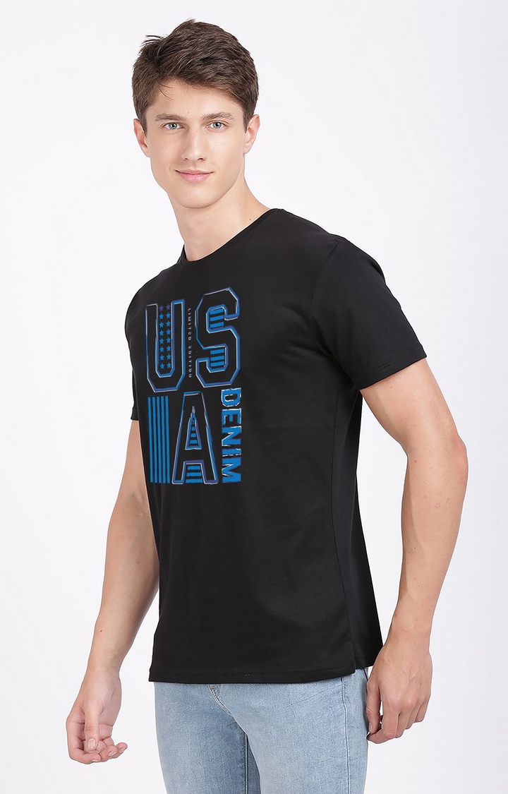Men's Regular Fit Typographic  Black  Regular T-shirt