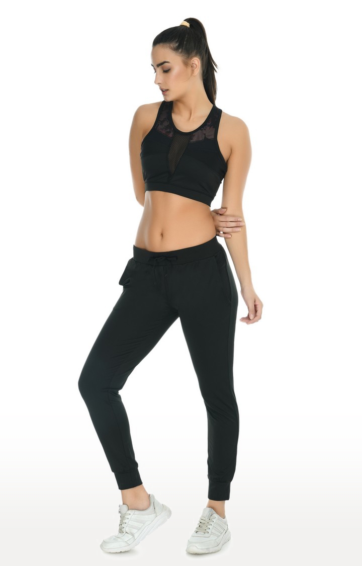 Body Smith | Women's Solid Black Tracksuits