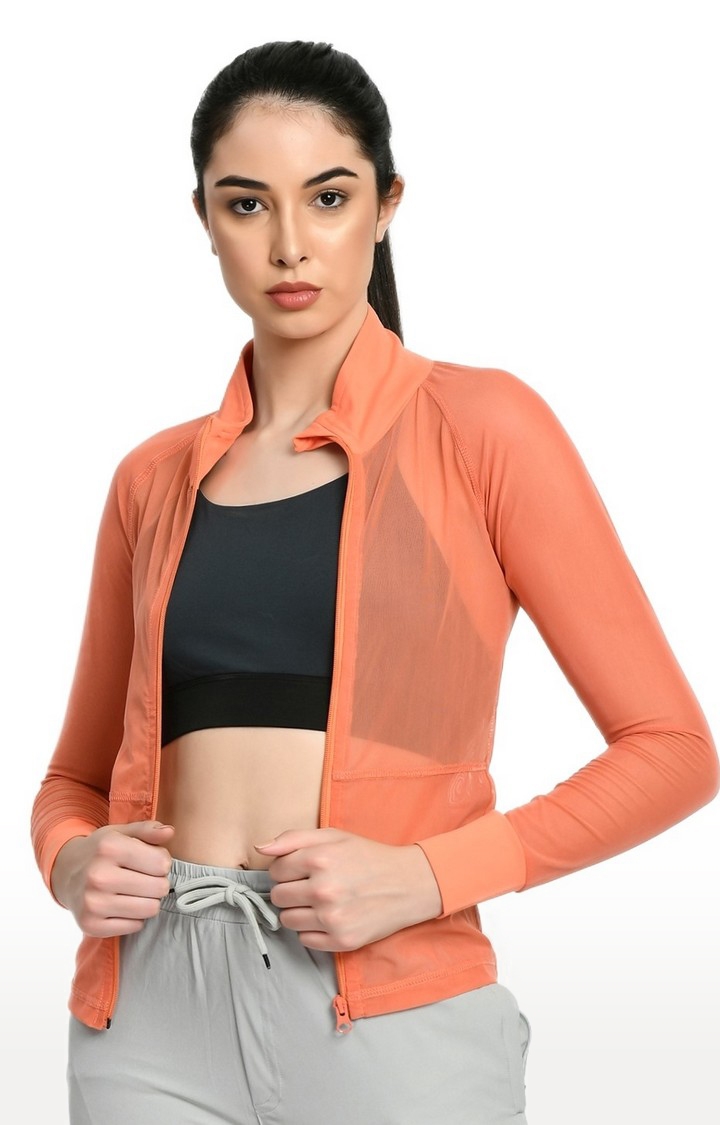 Women's Solid Full Sleeves Mesh Activewear Jacket