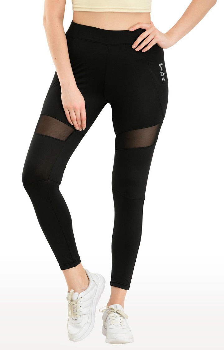 Women's Black Polycotton Solid Activewear Legging