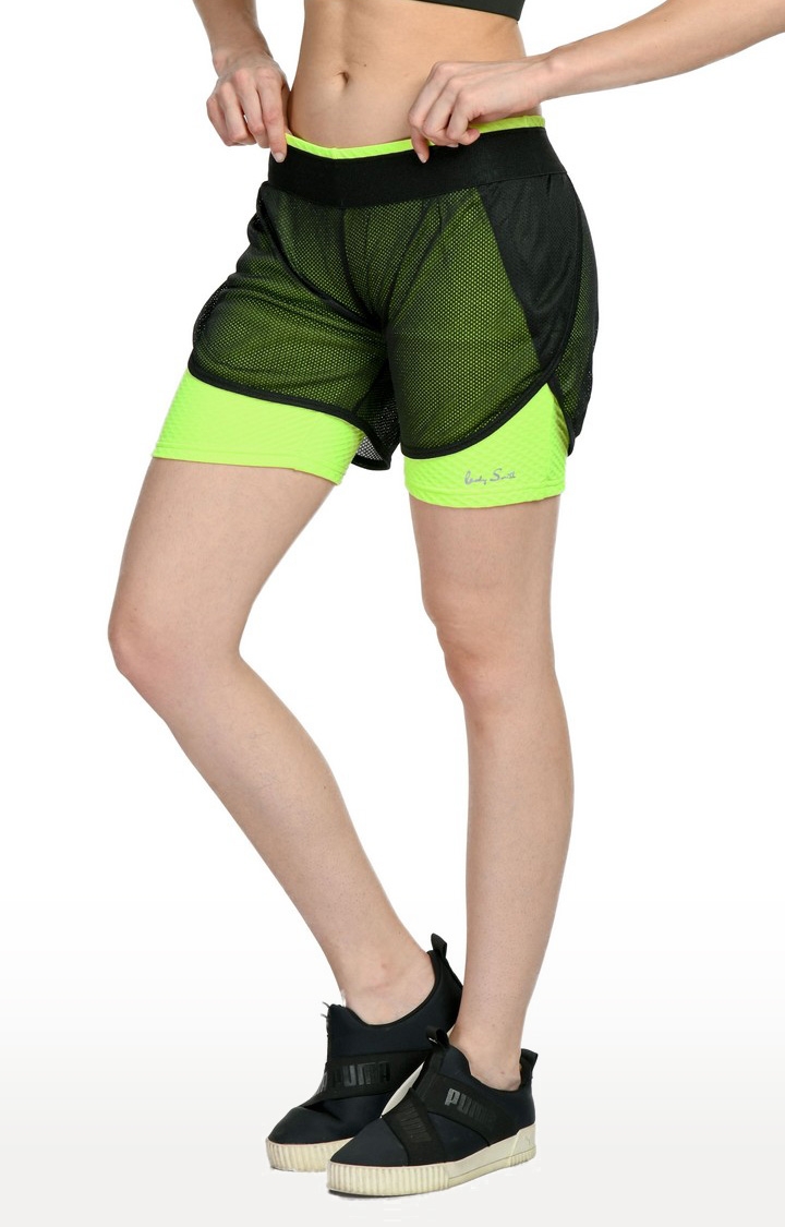 Body Smith | Women's Green Cotton Blend Solid Activewear Short