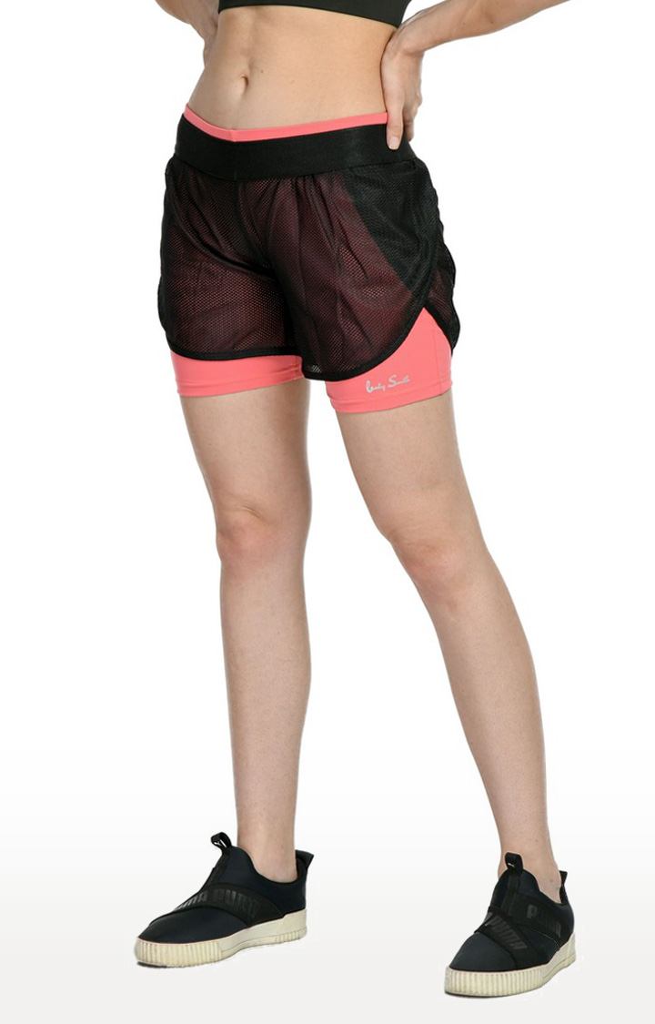 Women's Pink Cotton Blend Solid Activewear Short