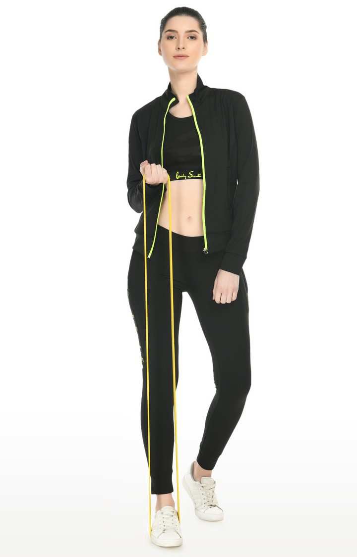Women's Black Polycotton Solid Tracksuit