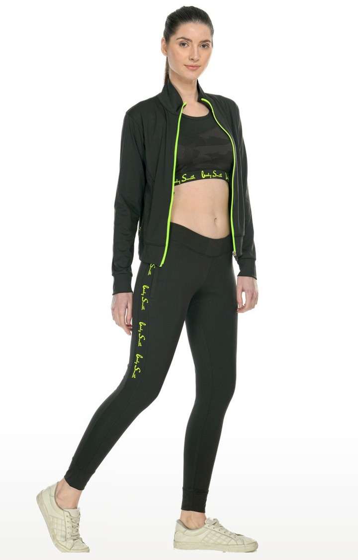 Women's Black Polycotton Solid Tracksuit
