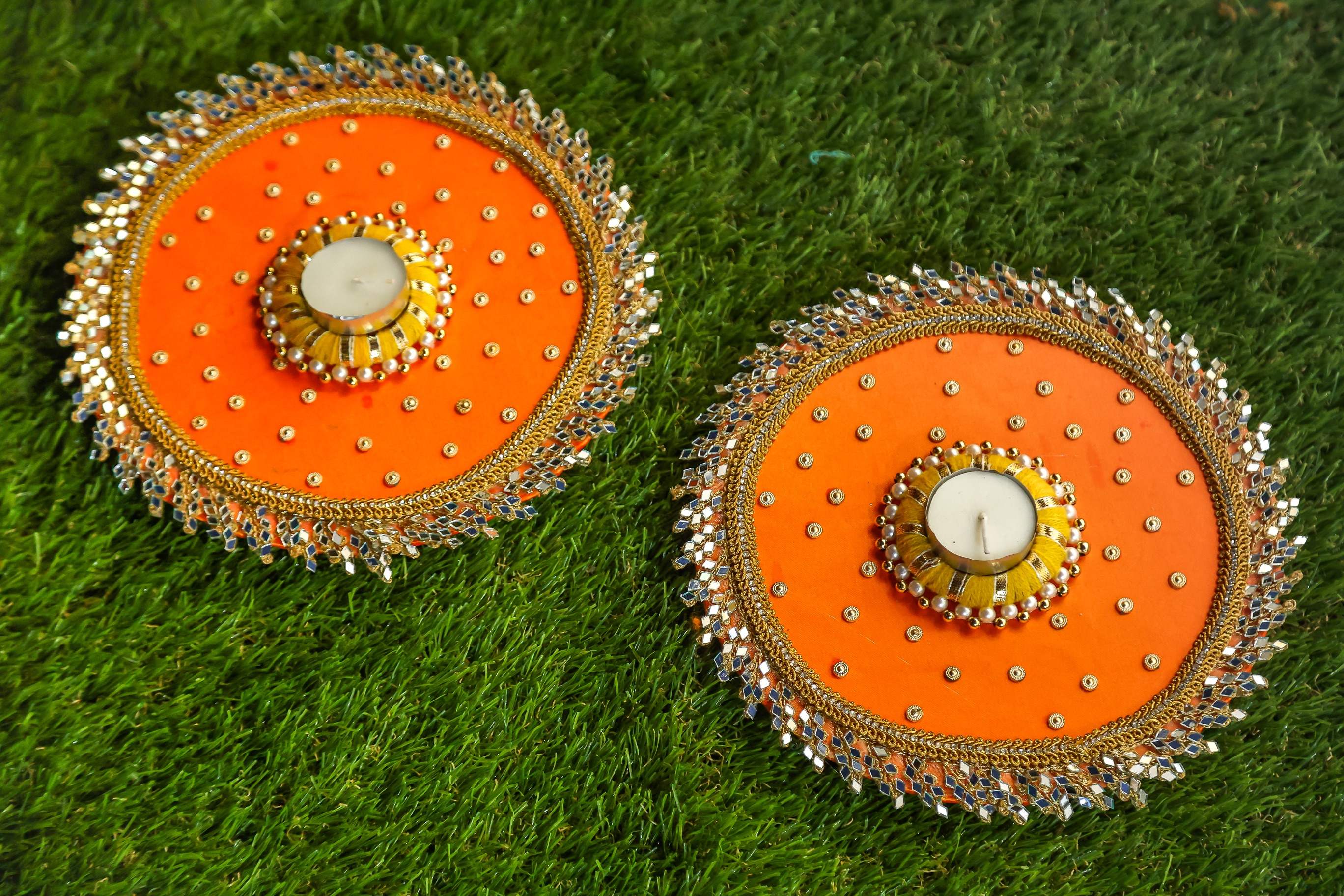 Orange Yellow Mirror Border Rangoli 