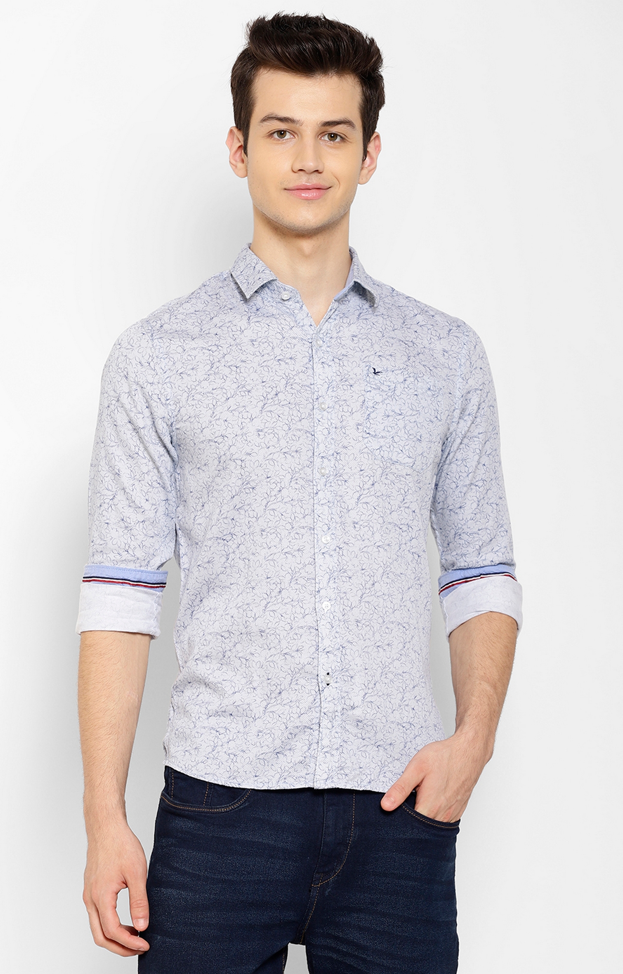 Cape Canary Men's Cotton Blue Printed Spread Collar Shirt