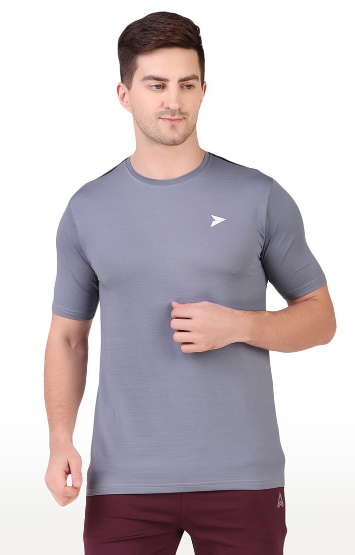 Men's Grey Lycra Solid Activewear T-Shirt