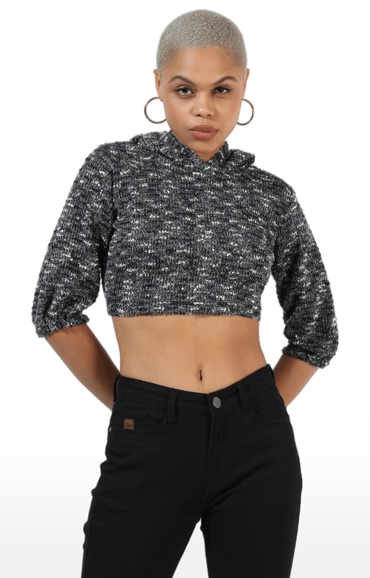 CAMPUS SUTRA | Women's Charcoal Grey Polyester Textured Crop Top