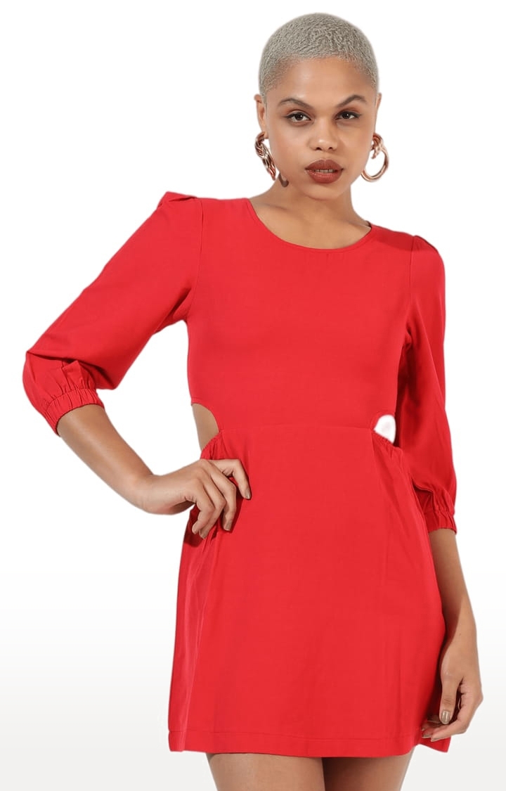 CAMPUS SUTRA | Women's Red Crepe Solid Skater Dress