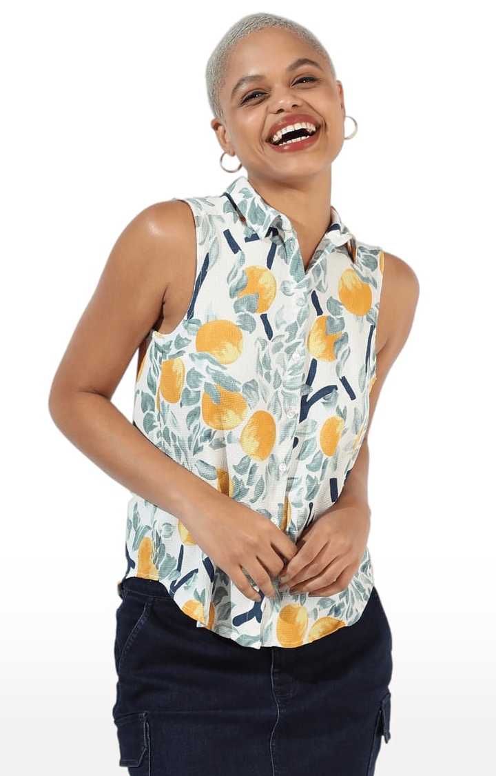 Women's Multicolour Polyester Printed Casual Shirt
