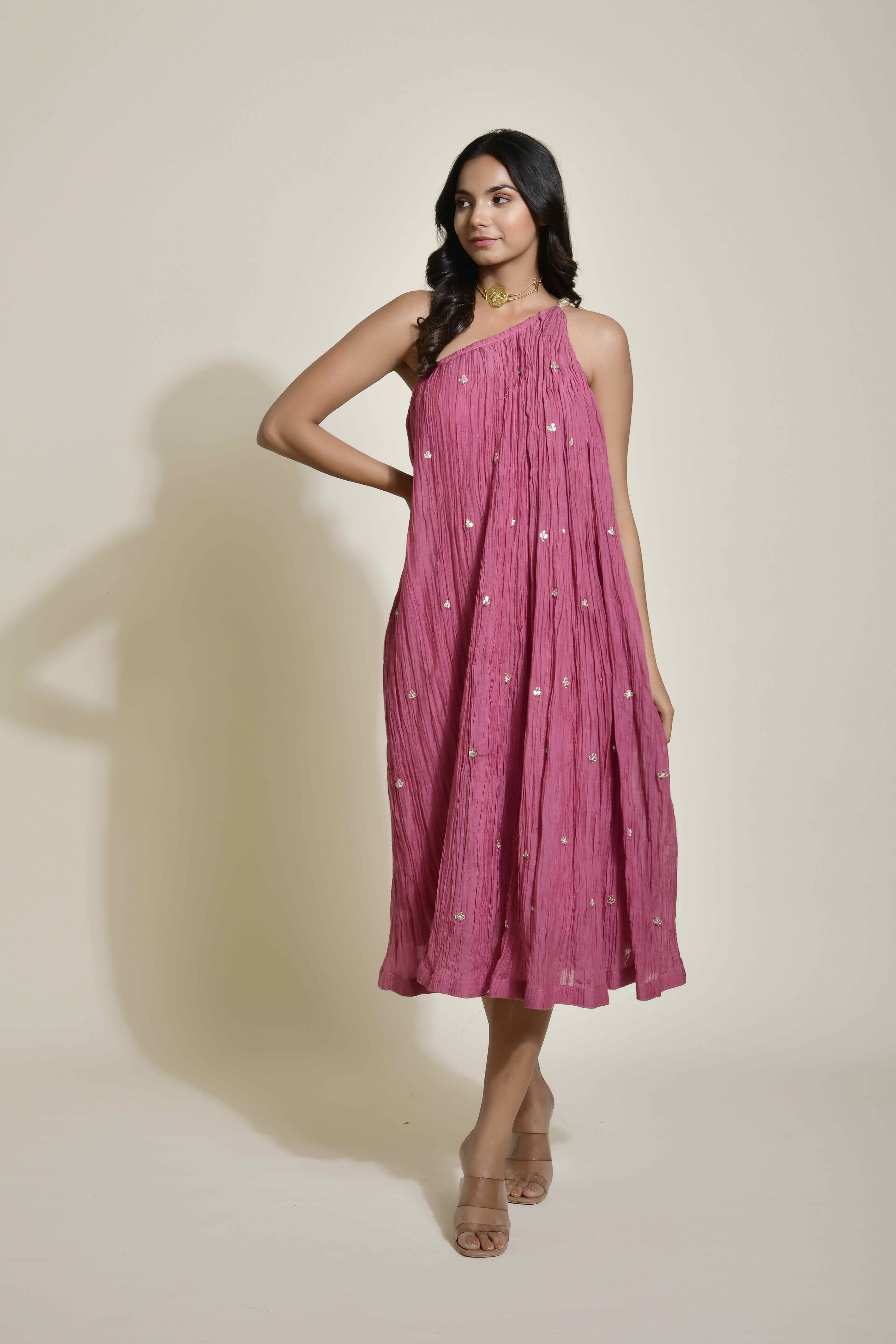 ONE SHOULDER CHANDERI  DRESS